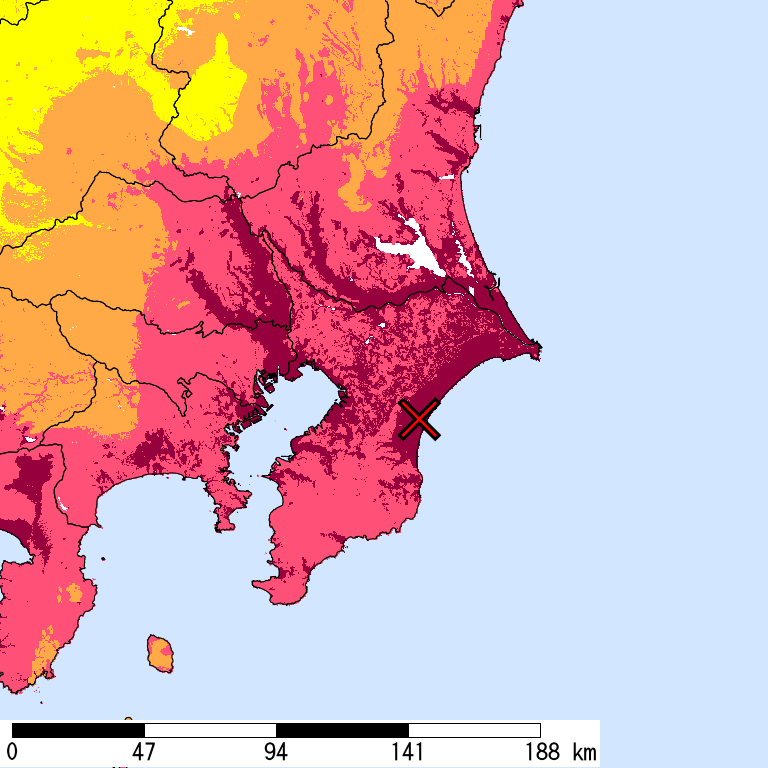 50年間超過確率2%の計測震度分布地図