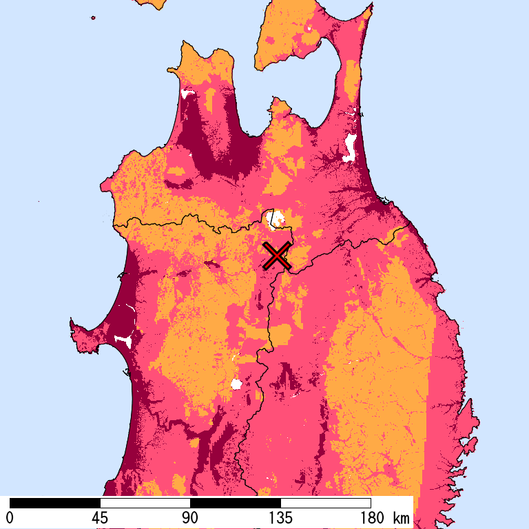 再現期間50000年相当の計測震度分布地図