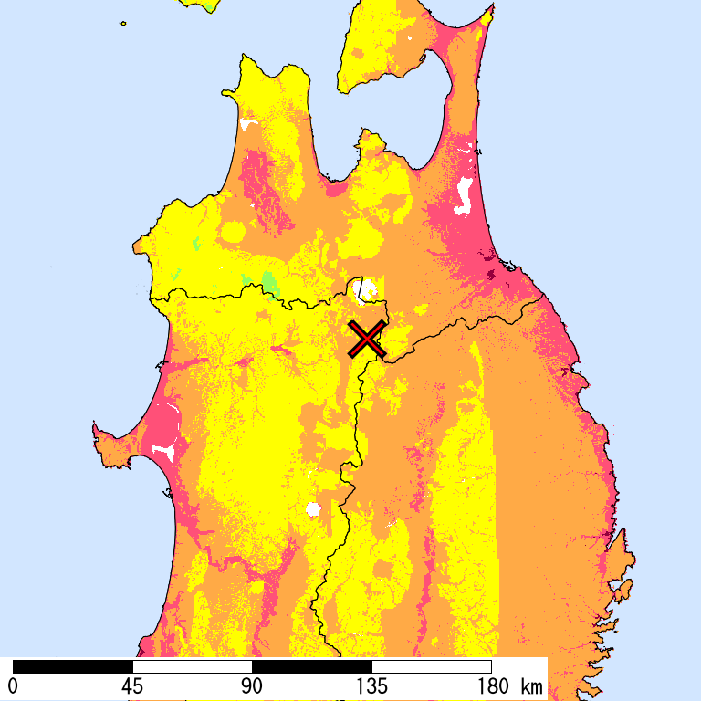 50年間超過確率2%の計測震度分布地図