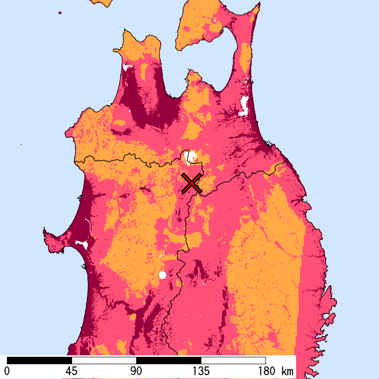 再現期間50000年相当の計測震度分布地図