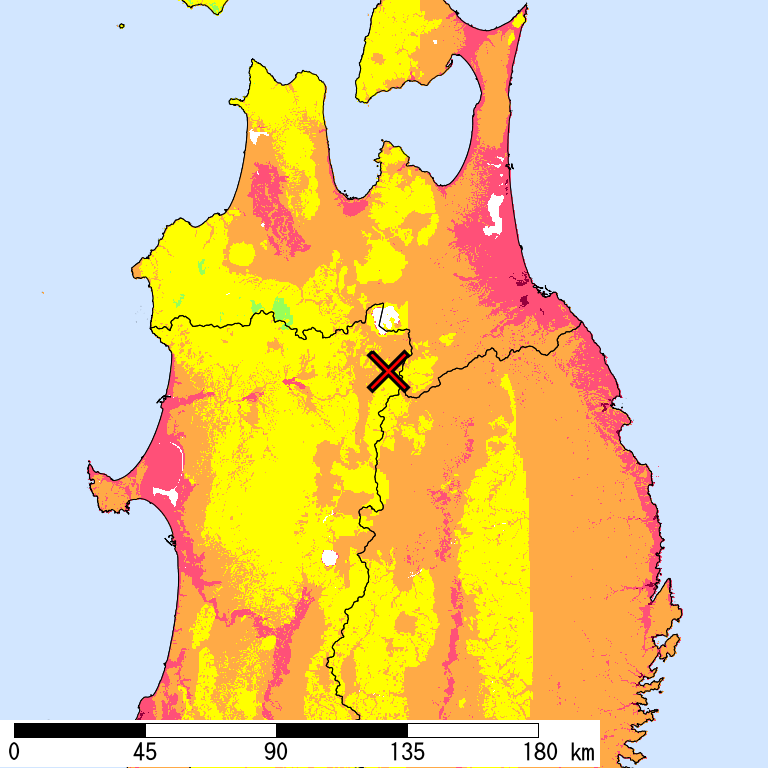 50年間超過確率2%の計測震度分布地図
