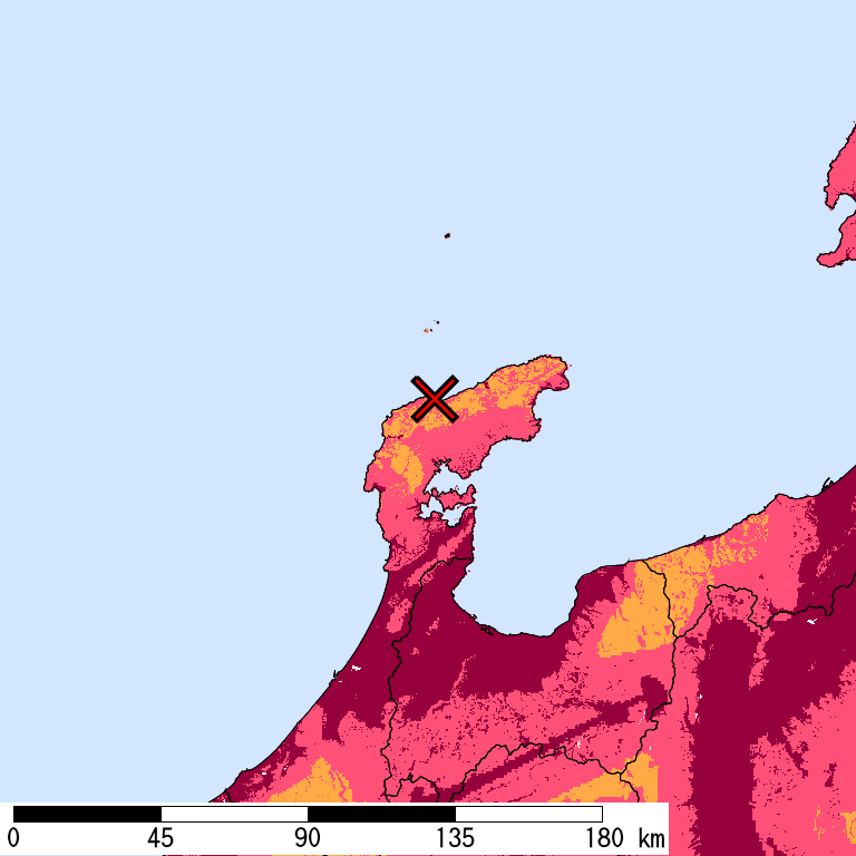 再現期間50000年相当の計測震度分布地図