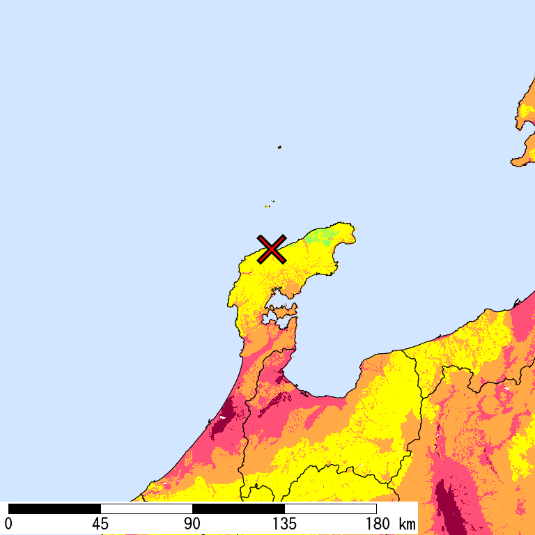 50年間超過確率2%の計測震度分布地図