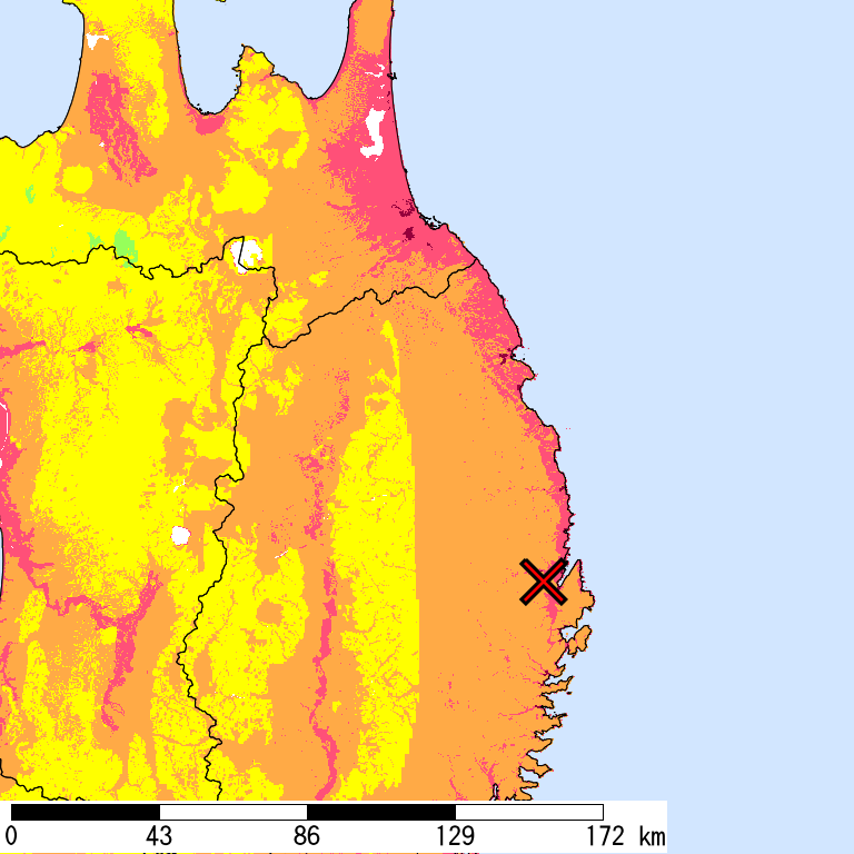 50年間超過確率2%の計測震度分布地図