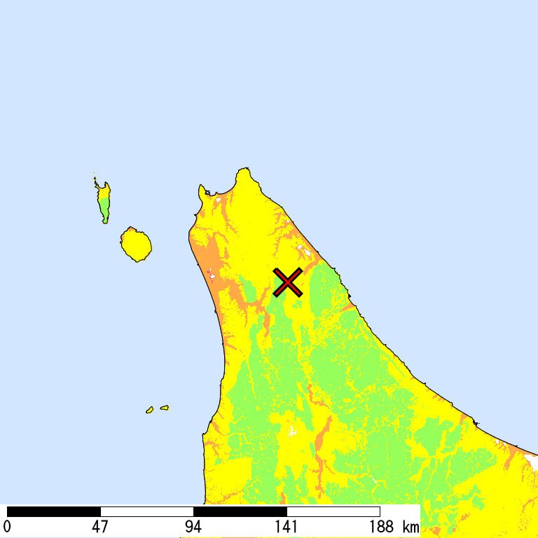 50年間超過確率2%の計測震度分布地図