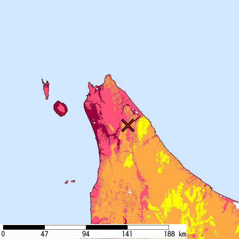 再現期間50000年相当の計測震度分布地図