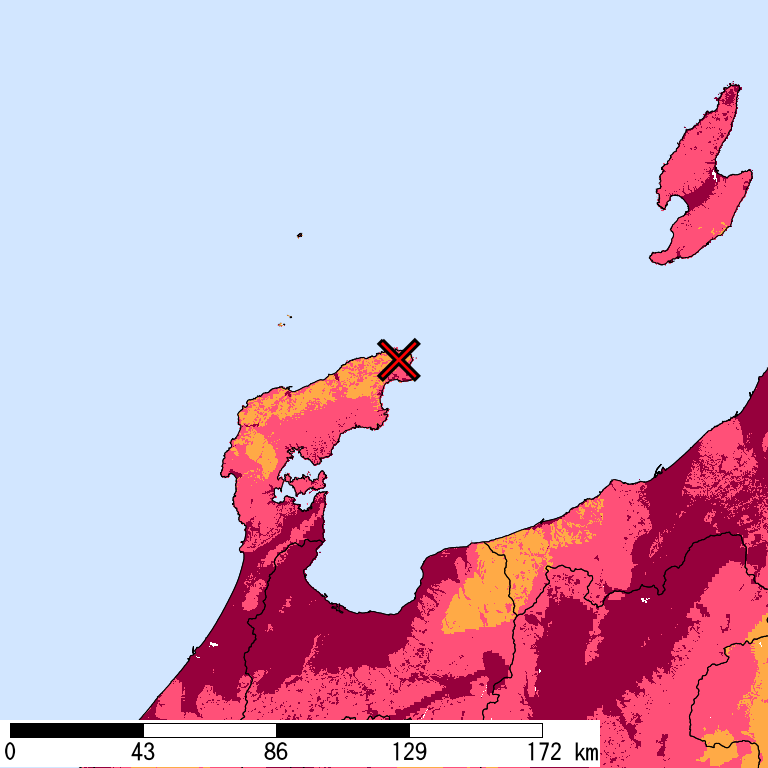 再現期間50000年相当の計測震度分布地図