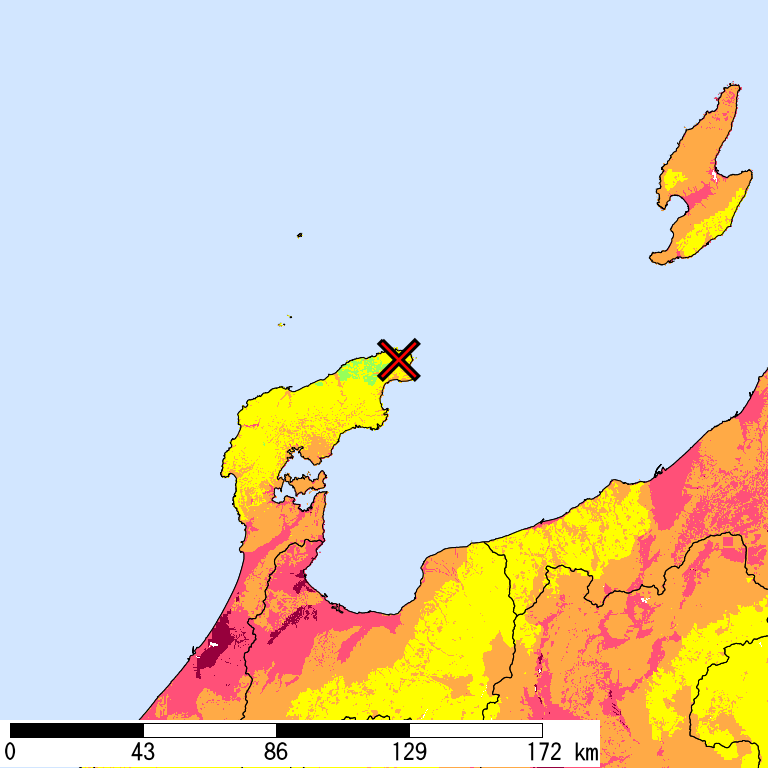 50年間超過確率2%の計測震度分布地図