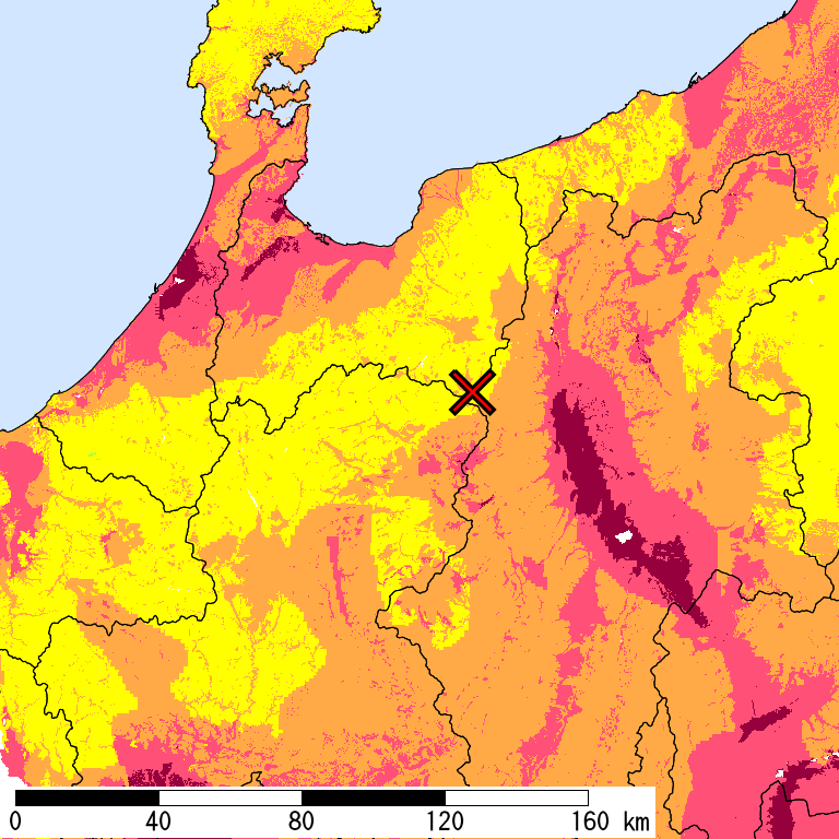 50年間超過確率2%の計測震度分布地図