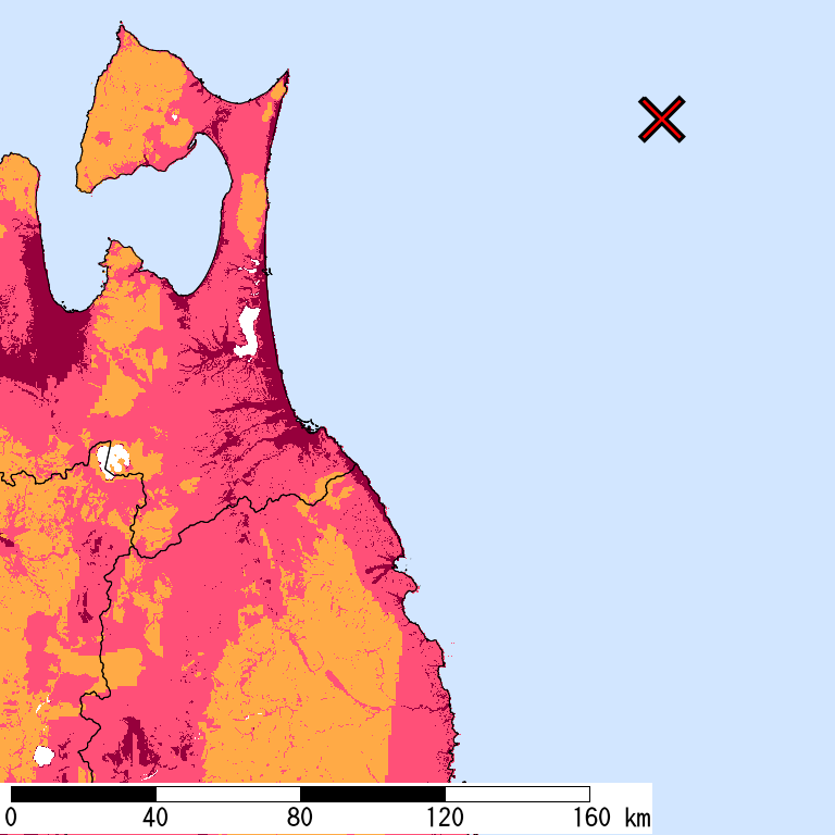 再現期間50000年相当の計測震度分布地図