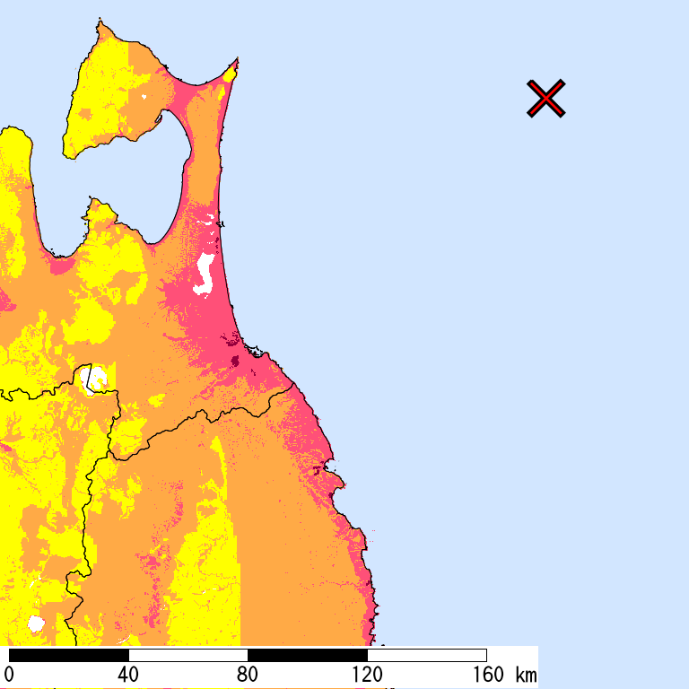 50年間超過確率2%の計測震度分布地図