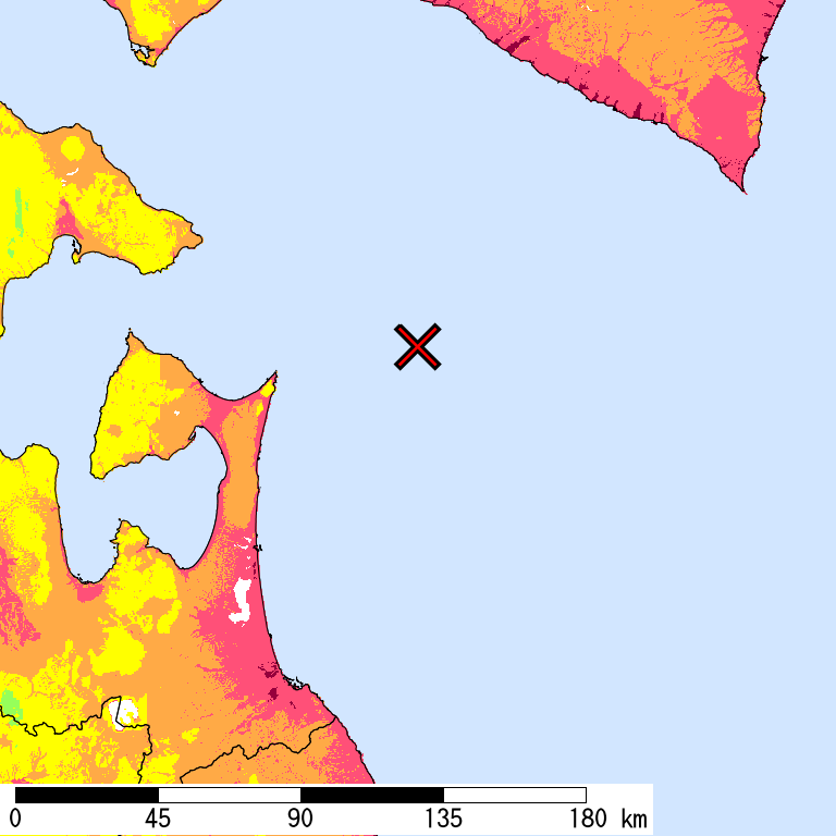 50年間超過確率2%の計測震度分布地図