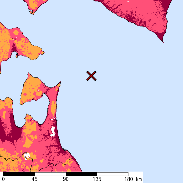再現期間50000年相当の計測震度分布地図