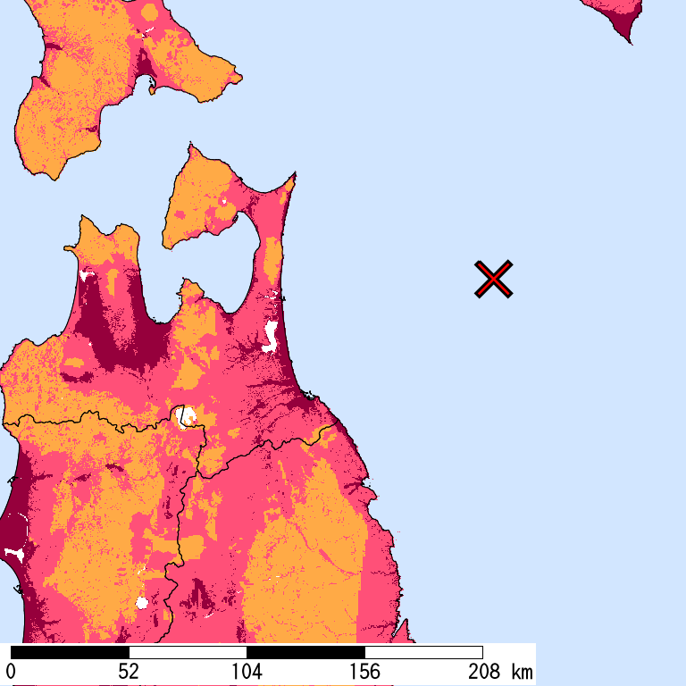 再現期間50000年相当の計測震度分布地図