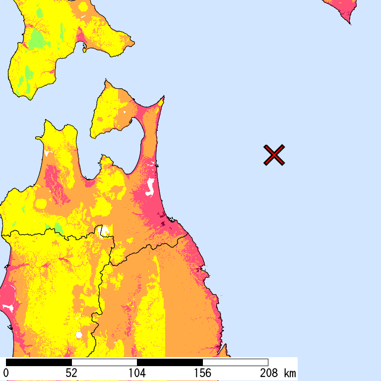 50年間超過確率2%の計測震度分布地図