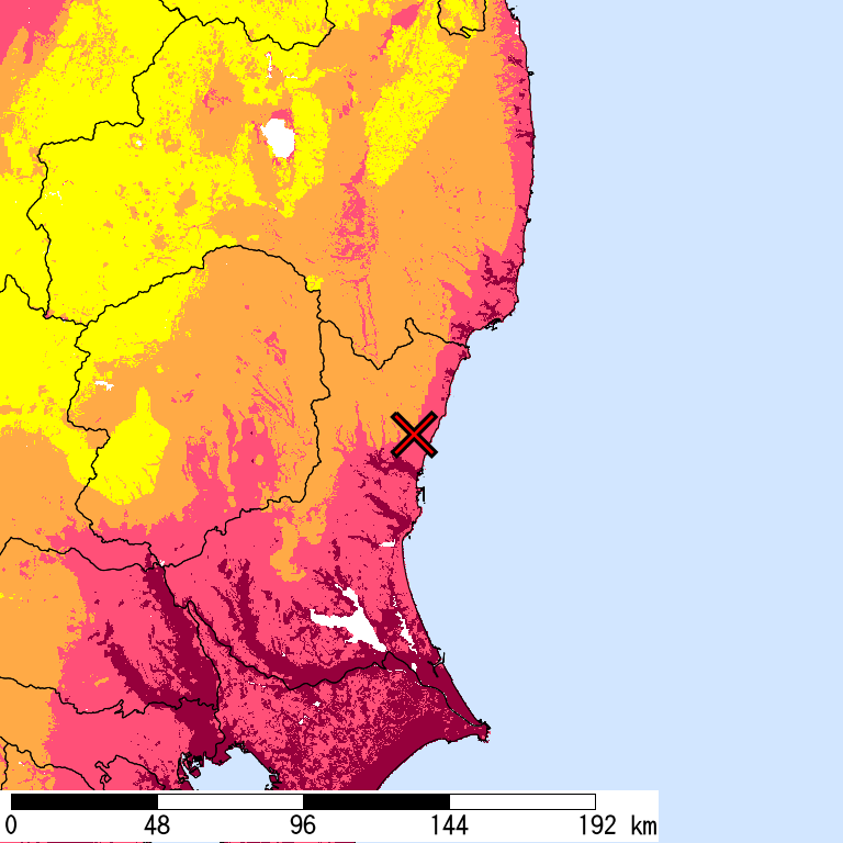 50年間超過確率2%の計測震度分布地図