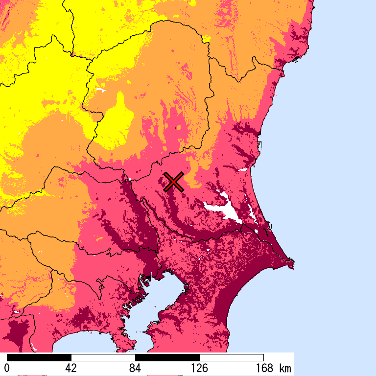 50年間超過確率2%の計測震度分布地図