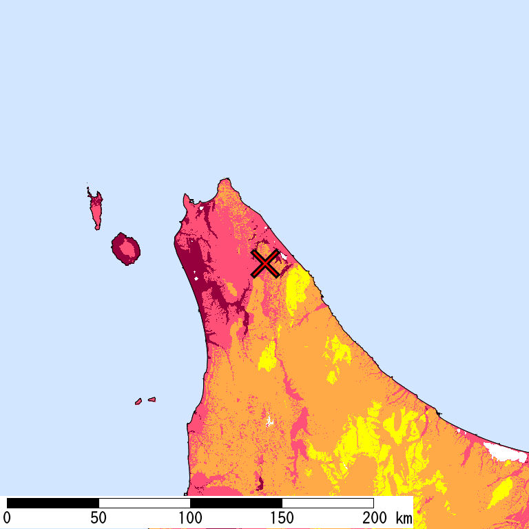 再現期間50000年相当の計測震度分布地図