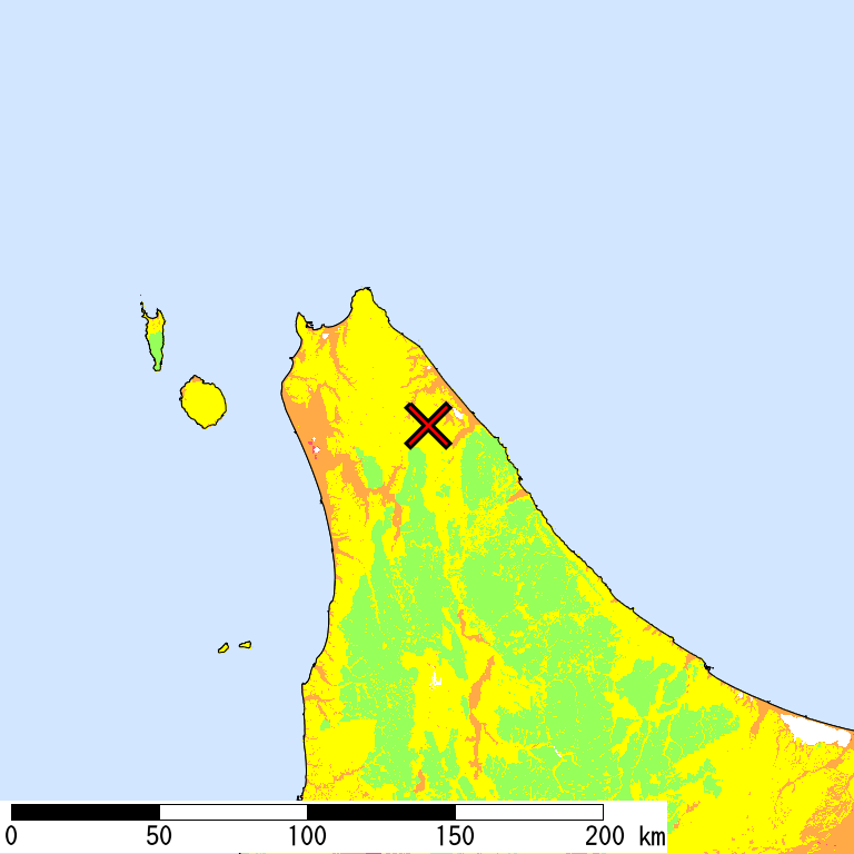 50年間超過確率2%の計測震度分布地図