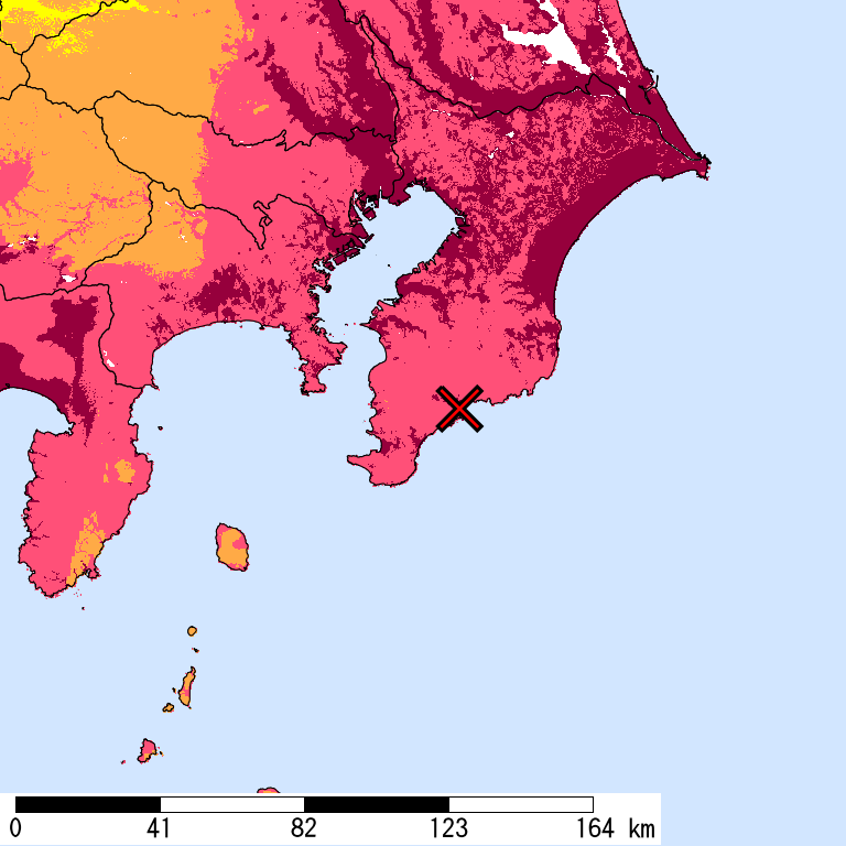 50年間超過確率2%の計測震度分布地図