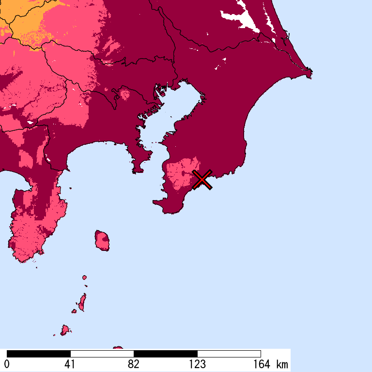 再現期間50000年相当の計測震度分布地図