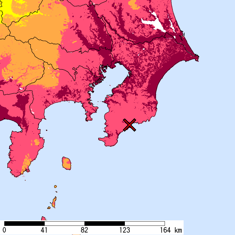 50年間超過確率2%の計測震度分布地図