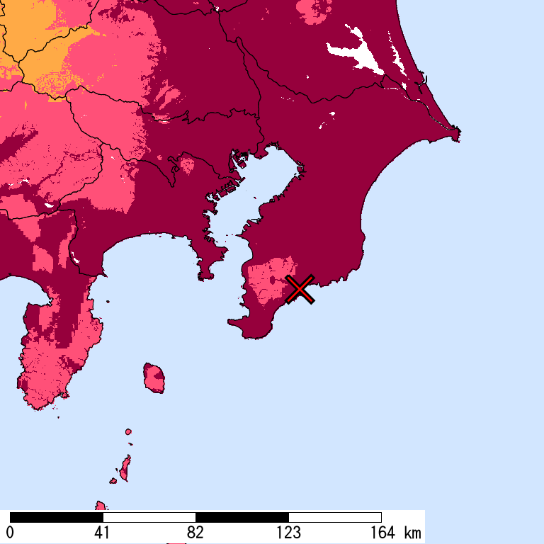 再現期間50000年相当の計測震度分布地図
