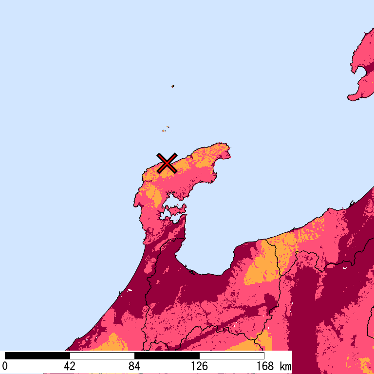 再現期間50000年相当の計測震度分布地図