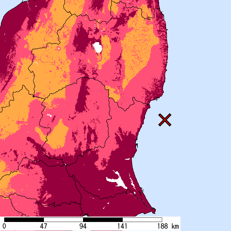 再現期間50000年相当の計測震度分布地図
