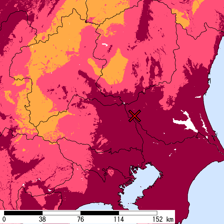 再現期間50000年相当の計測震度分布地図