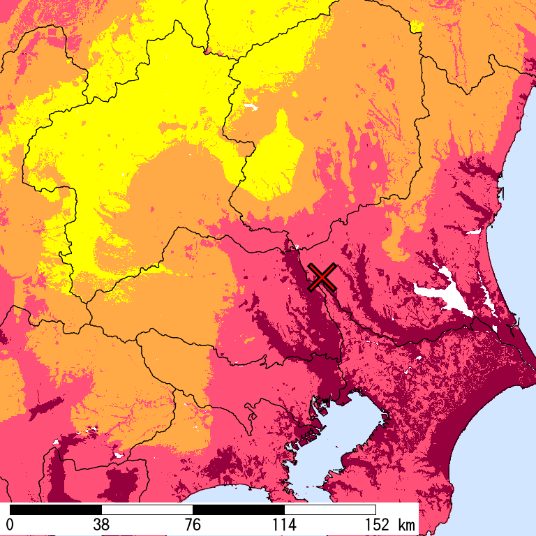 50年間超過確率2%の計測震度分布地図