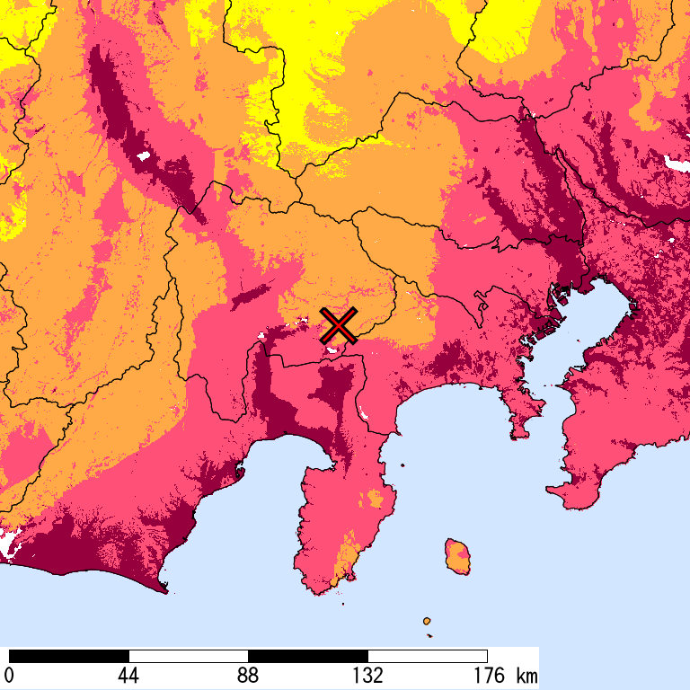 50年間超過確率2%の計測震度分布地図