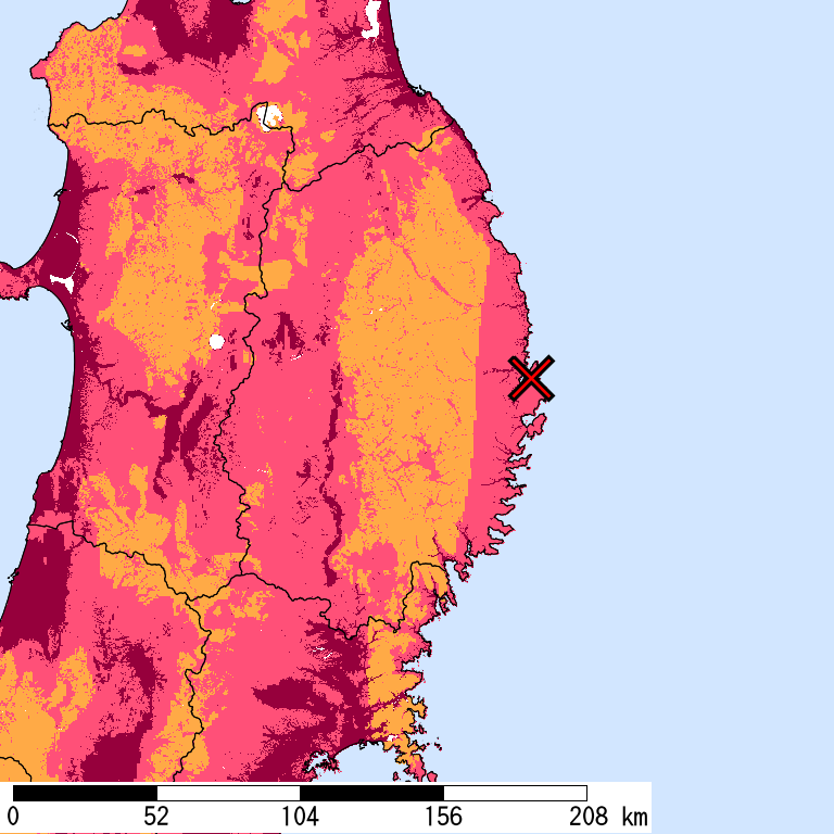 再現期間50000年相当の計測震度分布地図