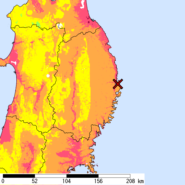 50年間超過確率2%の計測震度分布地図