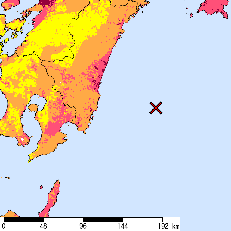 50年間超過確率2%の計測震度分布地図