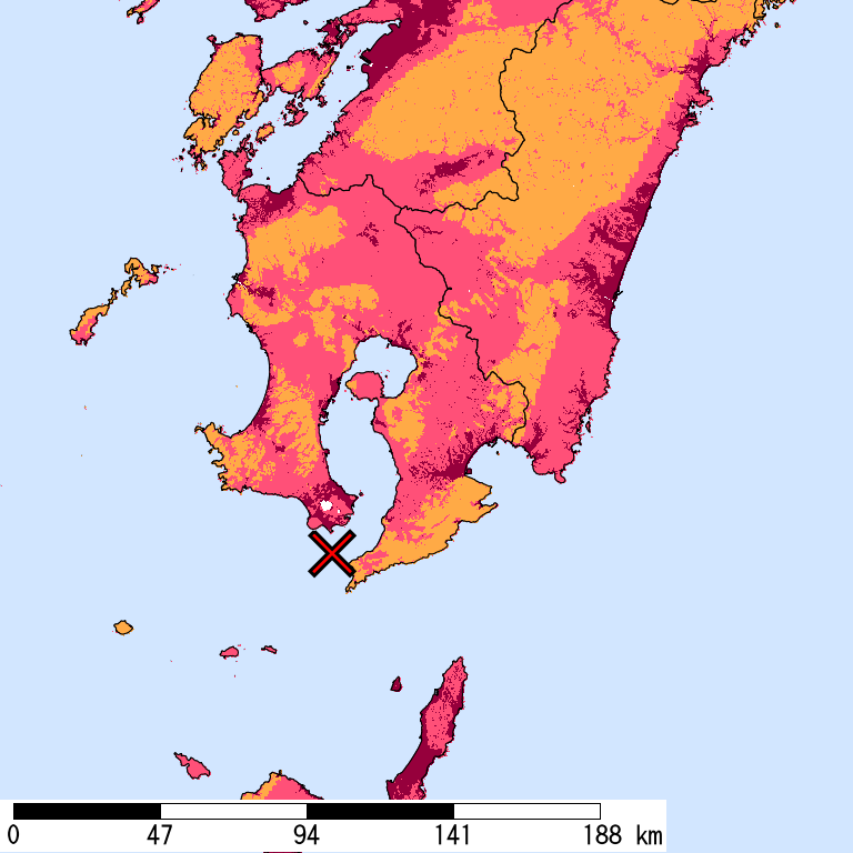 再現期間50000年相当の計測震度分布地図
