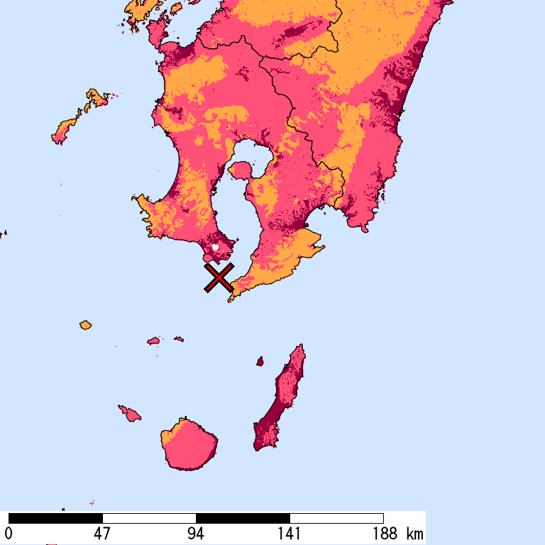 再現期間50000年相当の計測震度分布地図