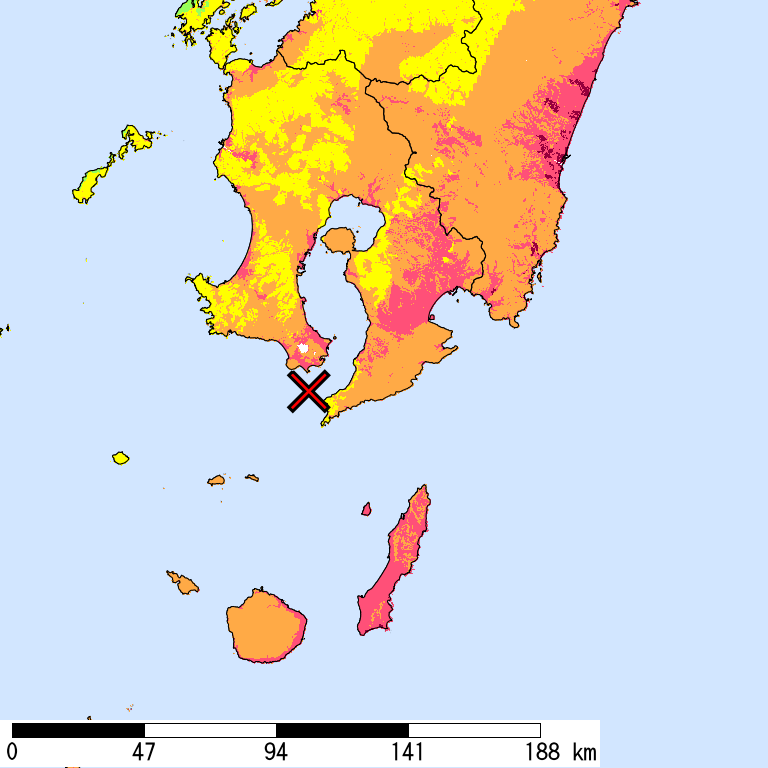 50年間超過確率2%の計測震度分布地図