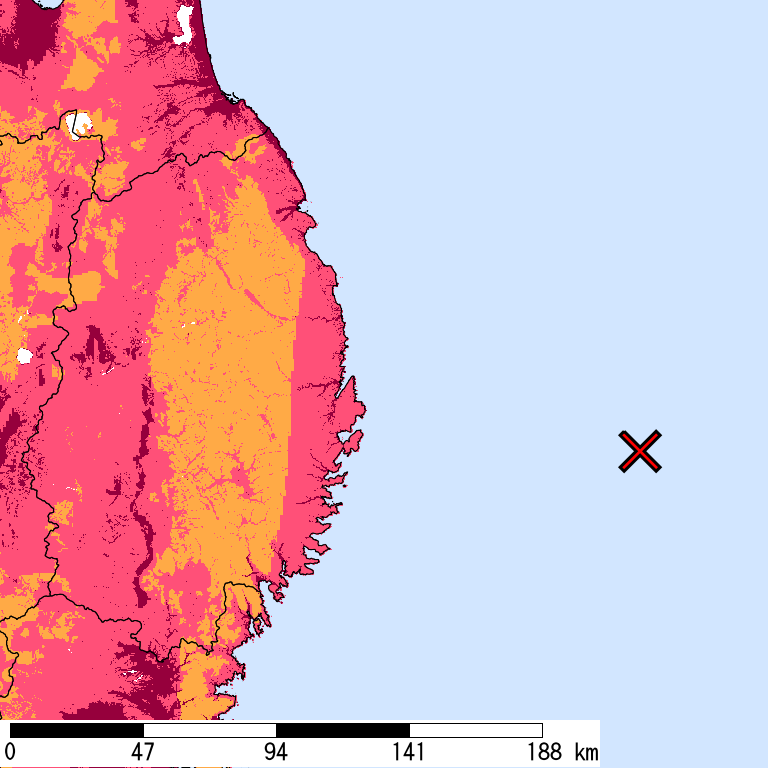 再現期間50000年相当の計測震度分布地図