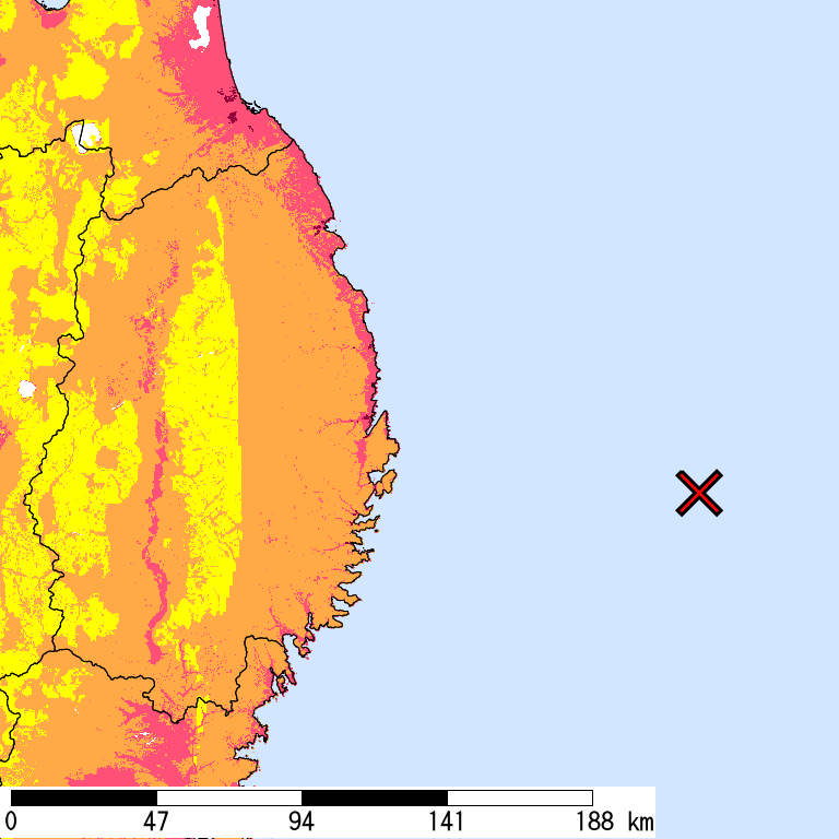 50年間超過確率2%の計測震度分布地図