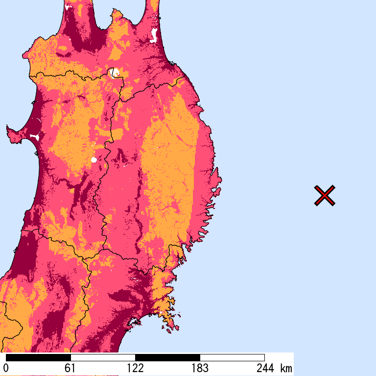 再現期間50000年相当の計測震度分布地図