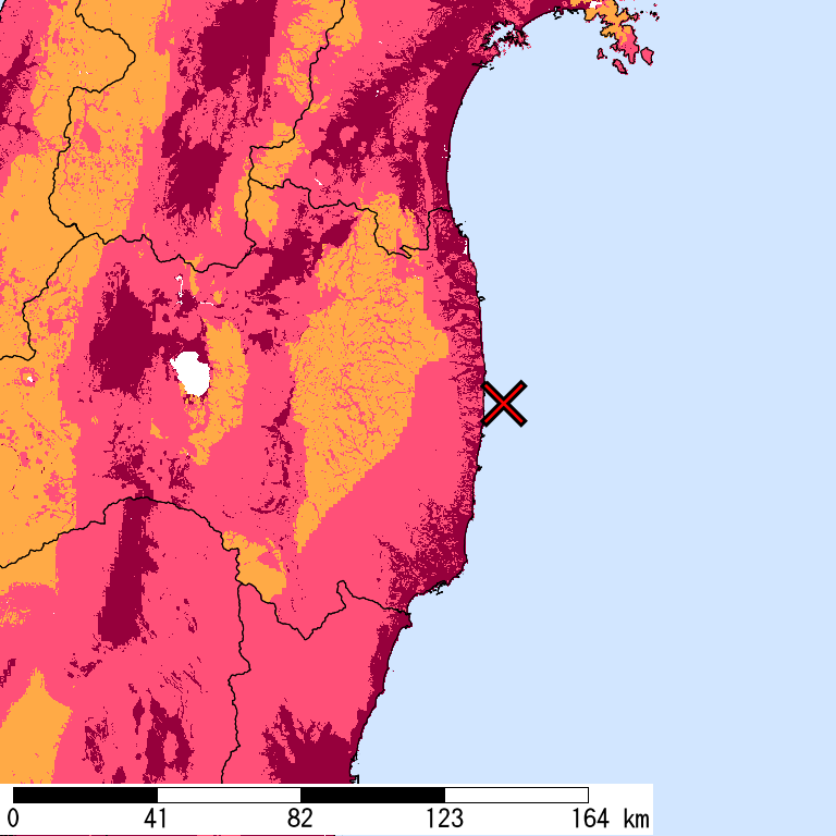 再現期間50000年相当の計測震度分布地図