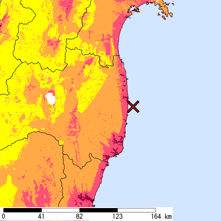 50年間超過確率2%の計測震度分布地図