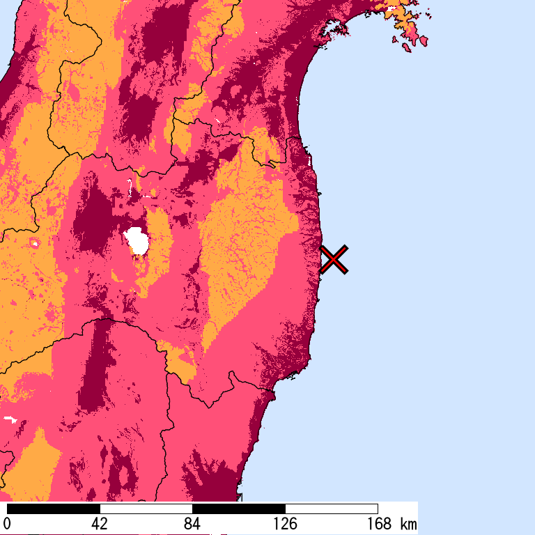 再現期間50000年相当の計測震度分布地図