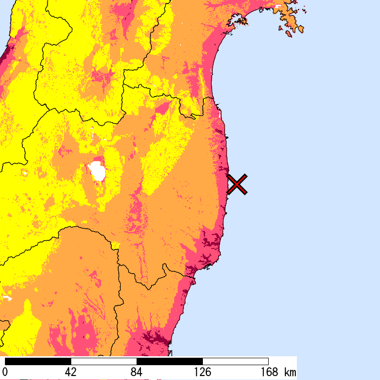 50年間超過確率2%の計測震度分布地図