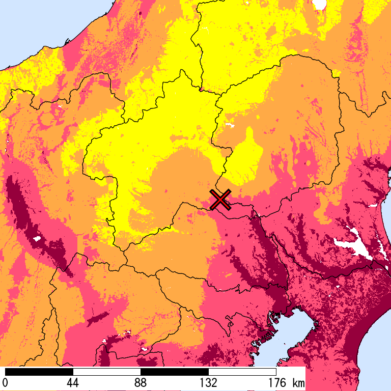 50年間超過確率2%の計測震度分布地図