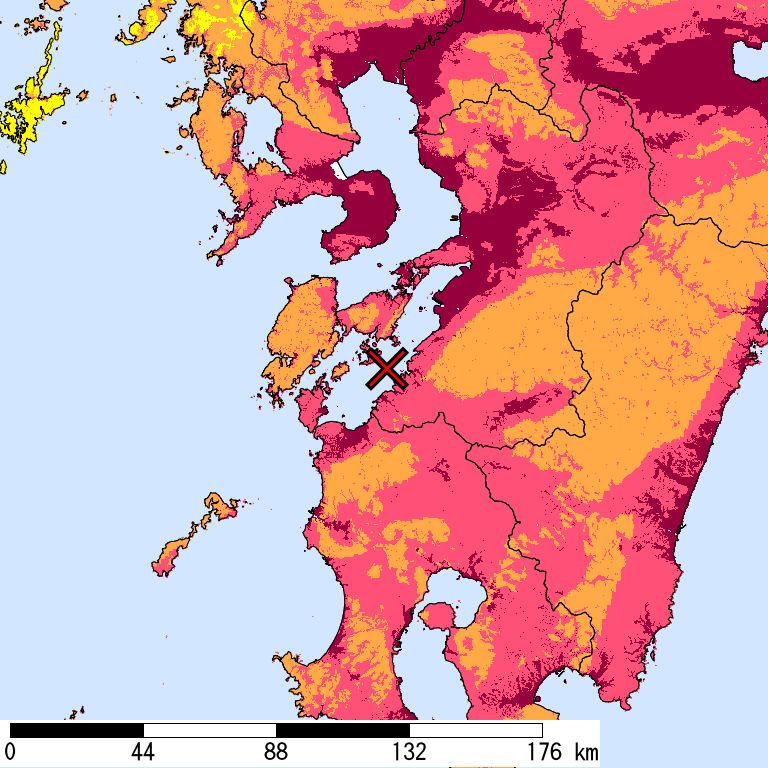 再現期間50000年相当の計測震度分布地図