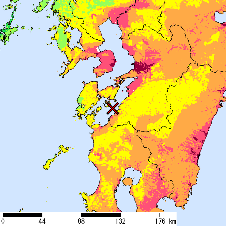 50年間超過確率2%の計測震度分布地図