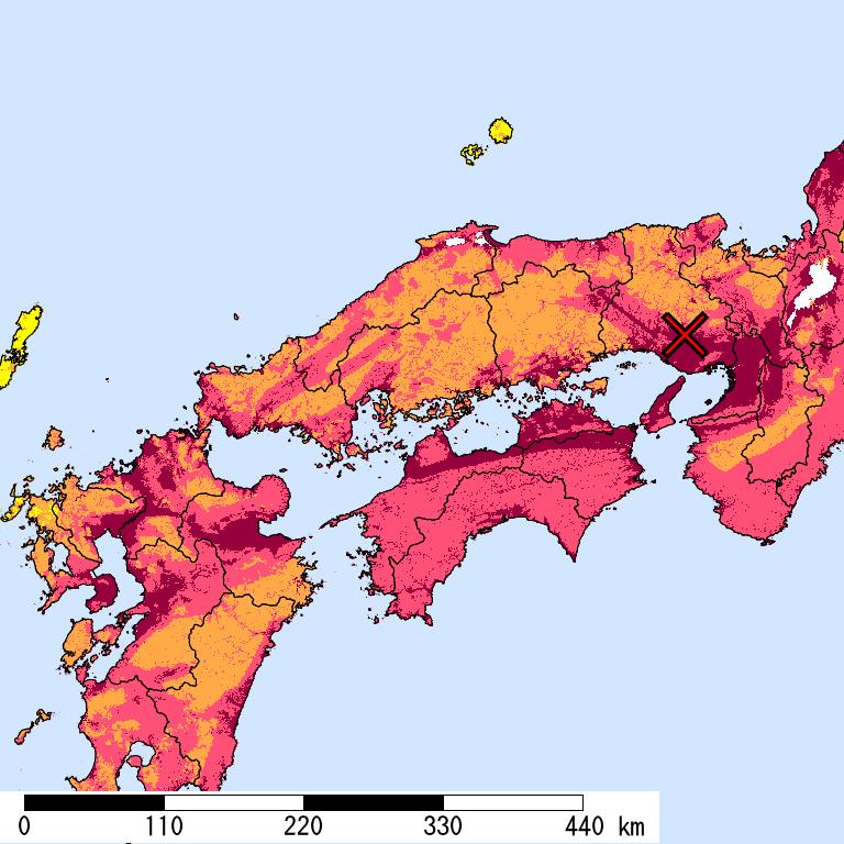 再現期間50000年相当の計測震度分布地図