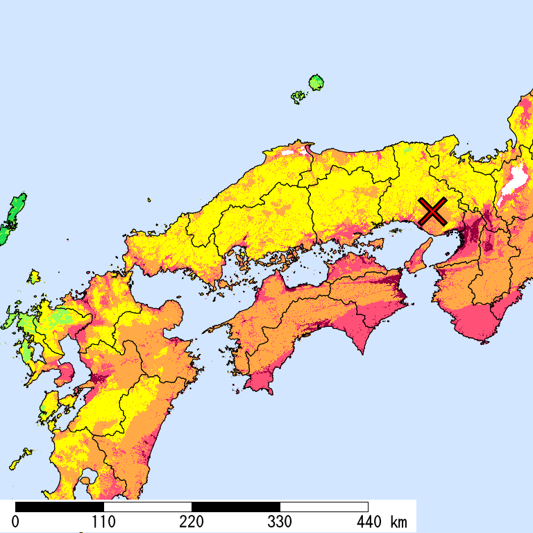 50年間超過確率2%の計測震度分布地図
